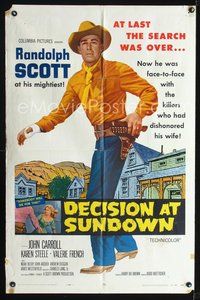 3r220 DECISION AT SUNDOWN one-sheet '57 full-length Randolph Scott, directed by Budd Boetticher!