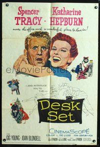 3r228 DESK SET one-sheet '57 Spencer Tracy & Katharine Hepburn make the office a wonderful place!