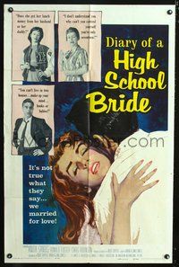3r237 DIARY OF A HIGH SCHOOL BRIDE one-sheet poster '59 art of AIP teenage bad girl Anita Sands!