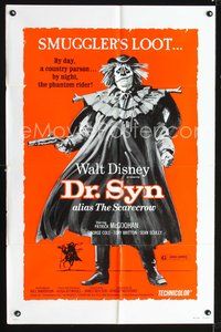 3r259 DR. SYN ALIAS THE SCARECROW one-sheet poster R75 Walt Disney, creepy scarecrow w/pistol art!