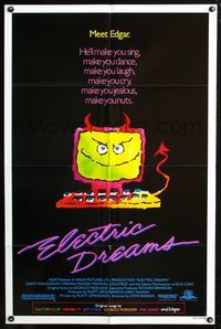3r273 ELECTRIC DREAMS one-sheet movie poster '84 wacky art of smiling devil computer!
