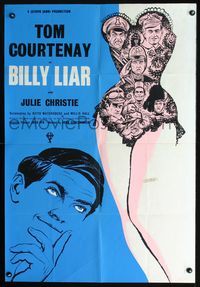 3r095 BILLY LIAR English one-sheet '64 John Schlesinger, early Julie Christie, cool art of cast!