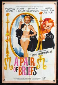 3r656 PAIR OF BRIEFS English one-sheet '62 James Robertson Justice, sexy Mary Peach mirror artwork!