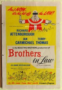 3r123 BROTHERS IN LAW English one-sheet '57 Boulting Brothers, Richard Attenborough, art by Ffolkes!