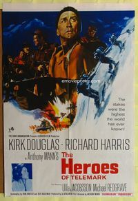 3r434 HEROES OF TELEMARK English 1sh '66 Kirk Douglas & Richard Harris stop Nazis from making bomb!