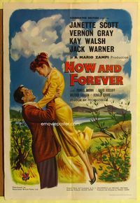 3r634 NOW & FOREVER English one-sheet '56 wonderful full-length art of young lovers who elope!