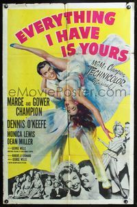 3r283 EVERYTHING I HAVE IS YOURS 1sheet '52 great full-length art of dancing Marge & Gower Champion!