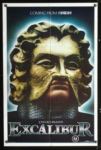 3r286 EXCALIBUR teaser one-sheet '81 John Boorman, cool medieval fantasy art of man in gold mask!