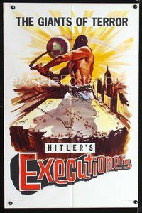 3r287 EXECUTIONERS one-sheet poster '59 WWII death camps, Nuremberg trials, cool really odd artwork!