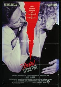 3r298 FATAL ATTRACTION one-sheet poster '87 Michael Douglas, Glenn Close, a terrifying love story!