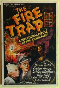 3r311 FIRE TRAP one-sheet movie poster '35 cool artwork of a sensational expose of the arson ring!