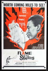 3r330 FLAME IN THE STREETS one-sheet movie poster '61 John Mills, Sylvia Syms, interracial romance!