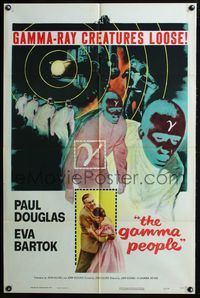 3r363 GAMMA PEOPLE style A one-sheet '56 great image of hypnotized Gamma-ray creatures on the loose!