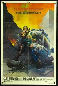 3r366 GAUNTLET one-sheet movie poster '77 Clint Eastwood, great Frank Frazetta action art!