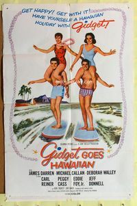3r375 GIDGET GOES HAWAIIAN 1sheet '61 best image of two guys surfing with girls on their shoulders!