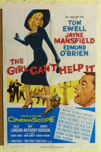 3r376 GIRL CAN'T HELP IT 1sheet '56 full-length art of sexy Jayne Mansfield, Tom Ewell, rock & roll!