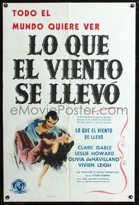 3r383 GONE WITH THE WIND Spanish/U.S. 1sh R47 Clark Gable, Vivien Leigh, Leslie Howard, all-time classic!