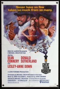 3r389 GREAT TRAIN ROBBERY 1sheet '79 art of Sean Connery, Sutherland & Lesley-Anne Down by Tom Jung!
