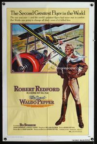 3r390 GREAT WALDO PEPPER one-sheet movie poster '75 cool aviation art of pilot Robert Redford!