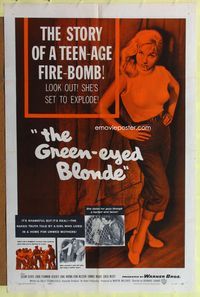 3r396 GREEN-EYED BLONDE one-sheet '57 sexy smoking bad girl Susan Oliver in tight sweater & jeans!