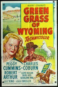 3r395 GREEN GRASS OF WYOMING one-sheet '48 great art of pretty Peggy Cummins & Charles Coburn!