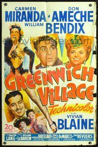3r397 GREENWICH VILLAGE one-sheet '44 sexy full-length Carmen Miranda, Don Ameche, William Bendix
