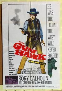 3r402 GUN HAWK one-sheet movie poster '63 cool art of cowboy Rory Calhoun with smoking gun!