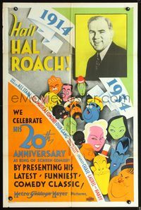 3r001 HAIL HAL ROACH one-sheet '34 sensational Al Hirschfeld art of Laurel & Hardy, Our Gang & more!