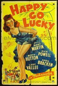 3r413 HAPPY GO LUCKY style A one-sheet poster '43 great full-length art of sexy redhead Mary Martin!