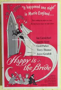 3r414 HAPPY IS THE BRIDE one-sheet movie poster '58 Roy Boulting English wedding comedy, wacky art!