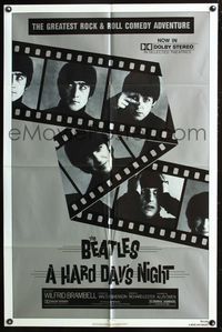3r416 HARD DAY'S NIGHT one-sheet movie poster R82 great image of The Beatles, rock & roll classic!