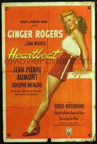 3r420 HEARTBEAT style A one-sheet poster '46 great full length art of super sexy Ginger Rogers!