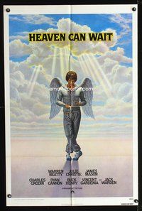 3r422 HEAVEN CAN WAIT int'l yellow title one-sheet '78 art of angel Warren Beatty wearing sweats!