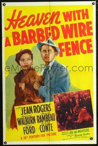 3r424 HEAVEN WITH A BARBED WIRE FENCE one-sheet '39 cool art of sexy Jean Rogers & young Glenn Ford!