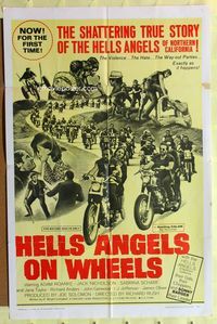 3r430 HELLS ANGELS ON WHEELS one-sheet '67 biker gangs, Adam Roarke, Jack Nicholson & Sonny Barger!