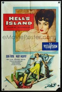 3r431 HELL'S ISLAND one-sheet movie poster '55 John Payne, sexiest portrait of Mary Murphy!