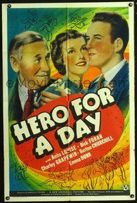 3r433 HERO FOR A DAY one-sheet '39 colorful art of Anita Louise, Dick Foran, & Charley Grapewin!