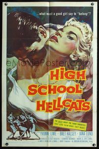 3r438 HIGH SCHOOL HELLCATS one-sheet '58 best AIP bad girl art, what must a good girl say to belong?