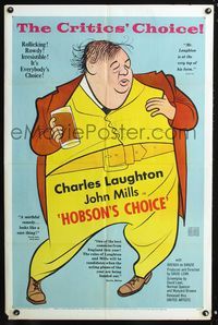 3r444 HOBSON'S CHOICE one-sheet '54 David Lean, great signed Al Hirschfeld art of Charles Laughton!