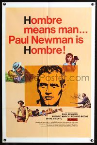 3r445 HOMBRE one-sheet movie poster '66 Paul Newman, Martin Ritt, Fredric March, it means man!