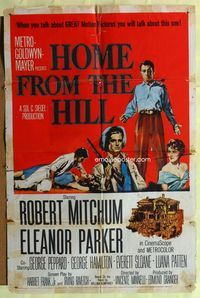 3r446 HOME FROM THE HILL one-sheet '60 art of Robert Mitchum, Eleanor Parker & George Peppard!