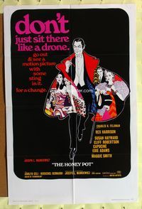 3r447 HONEY POT style A one-sheet movie poster '67 cool art of Rex Harrison & sexy women!
