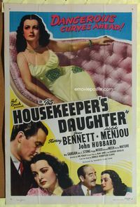 3r460 HOUSEKEEPER'S DAUGHTER one-sheet R46 Hal Roach, sexy Joan Bennett has dangerous curves ahead!