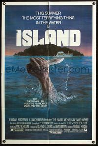 3r483 ISLAND one-sheet movie poster '80 cool artwork of hand out of water holding knife by Gehm!