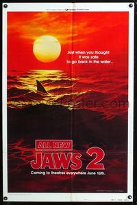 3r497 JAWS 2 B teaser 1sh '78 just when you thought it was safe to go back in the water, cool art!