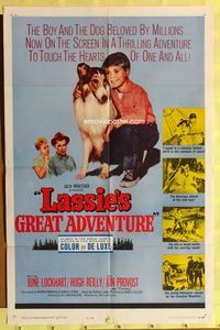 3r524 LASSIE'S GREAT ADVENTURE one-sheet '63 image of classic Collie dog & boy in hot air balloon!