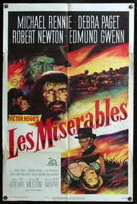 3r534 LES MISERABLES one-sheet poster '52 Michael Rennie as Jean Valjean, Debra Paget, Victor Hugo
