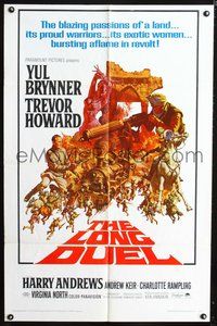 3r543 LONG DUEL one-sheet movie poster '67 Yul Brynner, Trevor Howard, blazing military artwork!