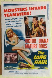 3r544 LONG HAUL one-sheet '57 Victor Mature, super sexy full-length Diana Dors, truck drivers!