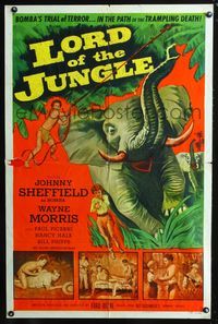 3r547 LORD OF THE JUNGLE one-sheet poster '55 great action art of Bomba the Jungle Boy w/elephant!